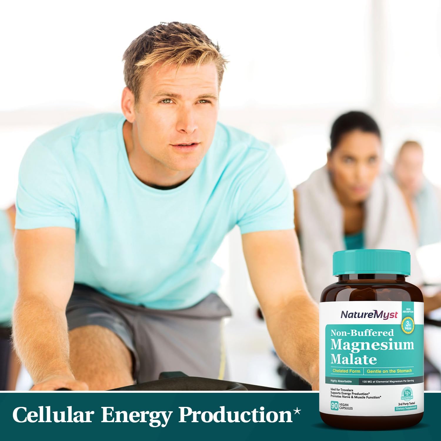 Chelated Magnesium Malate Capsules for Energy & Muscle Function, Non-Buffered, Highly Absorbable, Gentle on Stomach - 90 Vegan Capsules