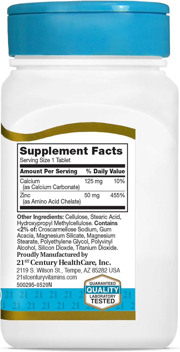Chelated Zinc Tablets 50 mg for 21st Century Health Support - 110 Count