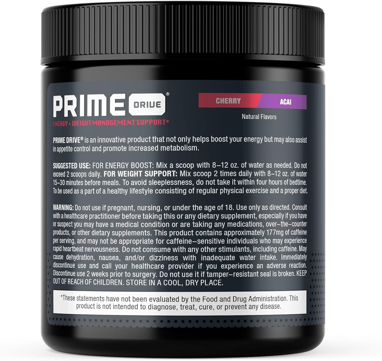 Cherry Acai Prime Drive Energy Pre Workout Drink Powder - Boosts Metabolism, Enhances Energy and Focus (30 Servings)