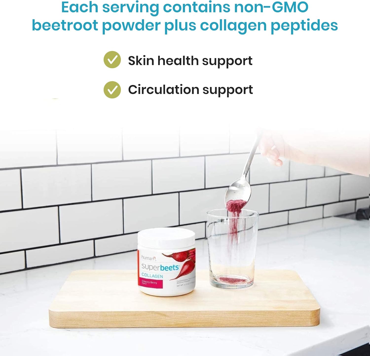Cherry Berry Flavored humanN SuperBeets Collagen Powder - Gluten Free, 30 Servings