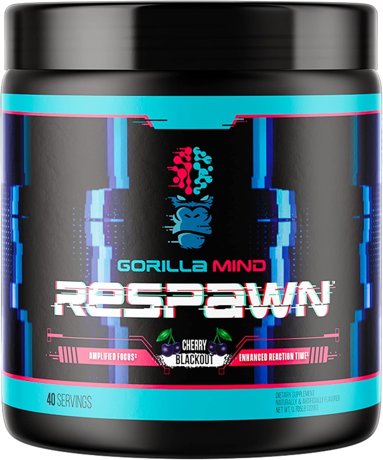Cherry Blackout Gorilla Mind Respawn: Advanced Gaming Supplement for Focus, Reaction Time, and Clean Energy - 40 Servings