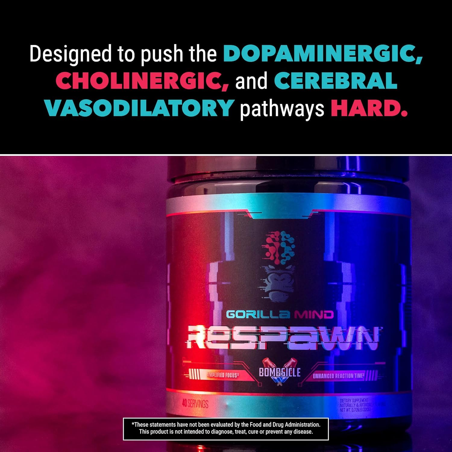 Cherry Blackout Gorilla Mind Respawn: Advanced Gaming Supplement for Focus, Reaction Time, and Clean Energy - 40 Servings