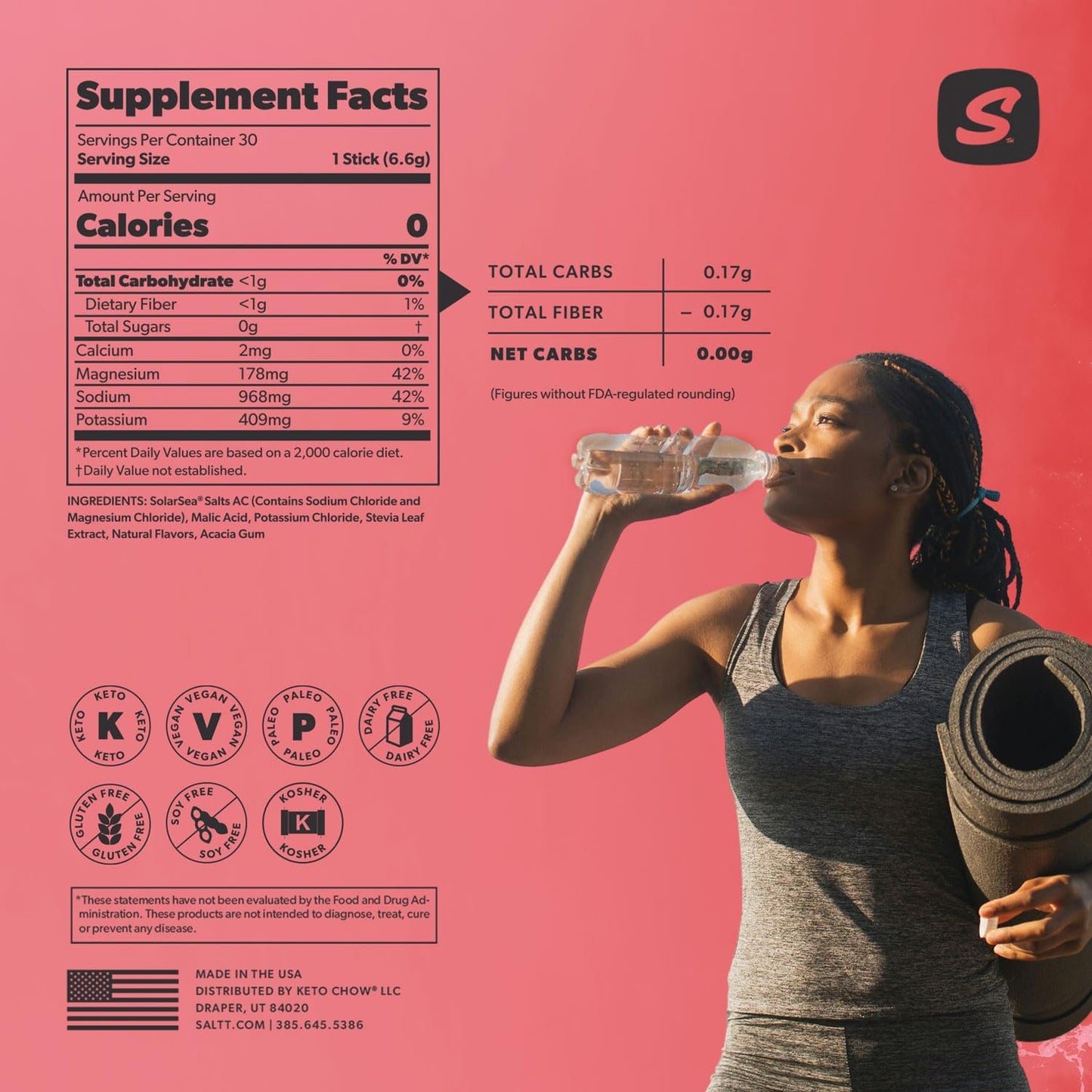 Cherry Chill Keto Chow SALTT Electrolytes Powder Drink Mix - 30 Packets, Magnesium, Potassium, Sodium, Trace Minerals, Zero Sugar & Gluten Free