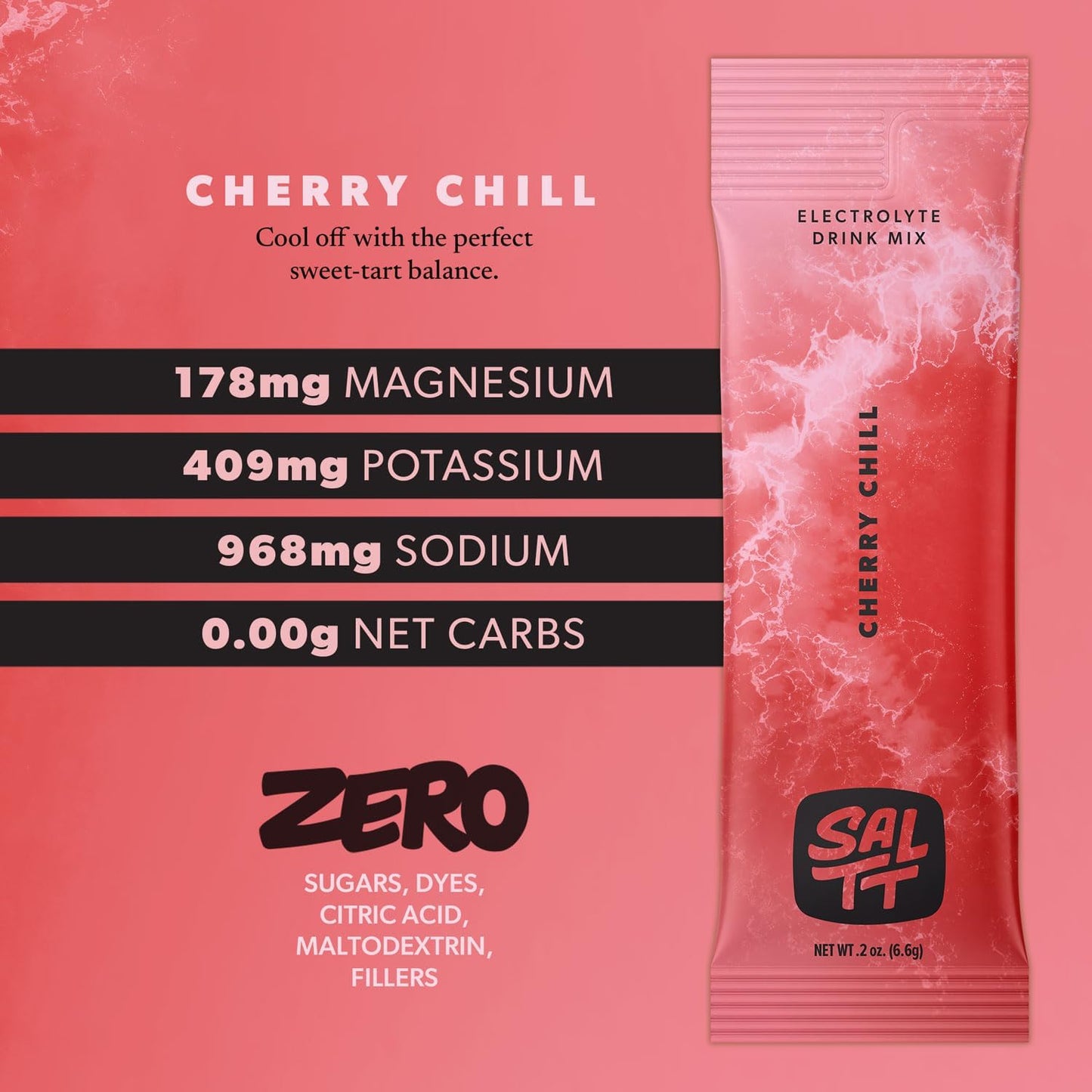 Cherry Chill Keto Chow SALTT Electrolytes Powder Drink Mix - 30 Packets, Magnesium, Potassium, Sodium, Trace Minerals, Zero Sugar & Gluten Free