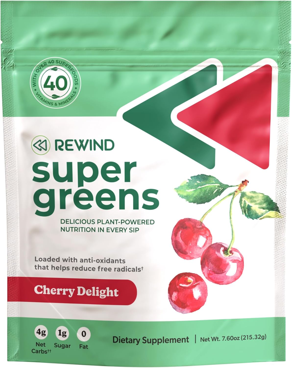Cherry Delight Super Greens Powder with Over 40 Superfoods and Essential Vitamins