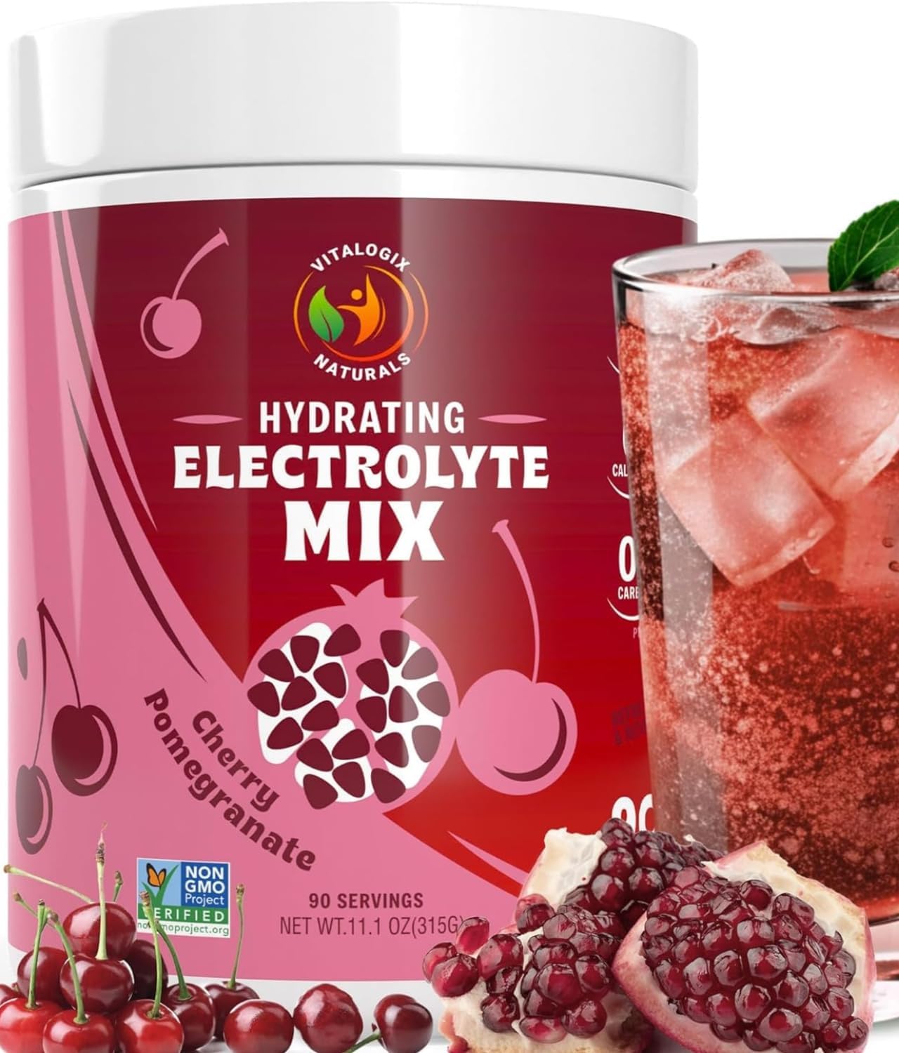 Cherry Electrolyte Powder Mix - Sugar-Free Hydration Supplement with Zero Calories, Carbs, or Artificial Ingredients - Keto-Friendly - 90 Servings
