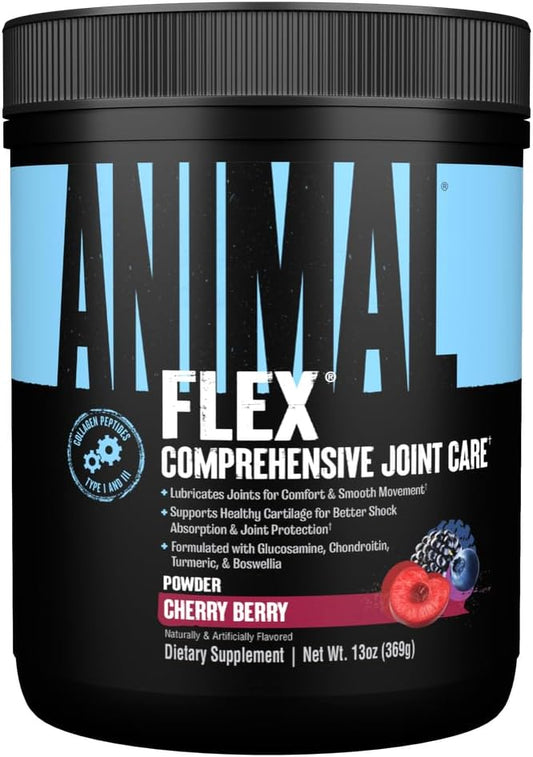 Cherry Flavored Animal Flex Powder for Joint Pain Relief and Muscle Repair - Turmeric, Glucosamine, Chondroitin, MSM, Collagen, Boswellia - 30 Servings