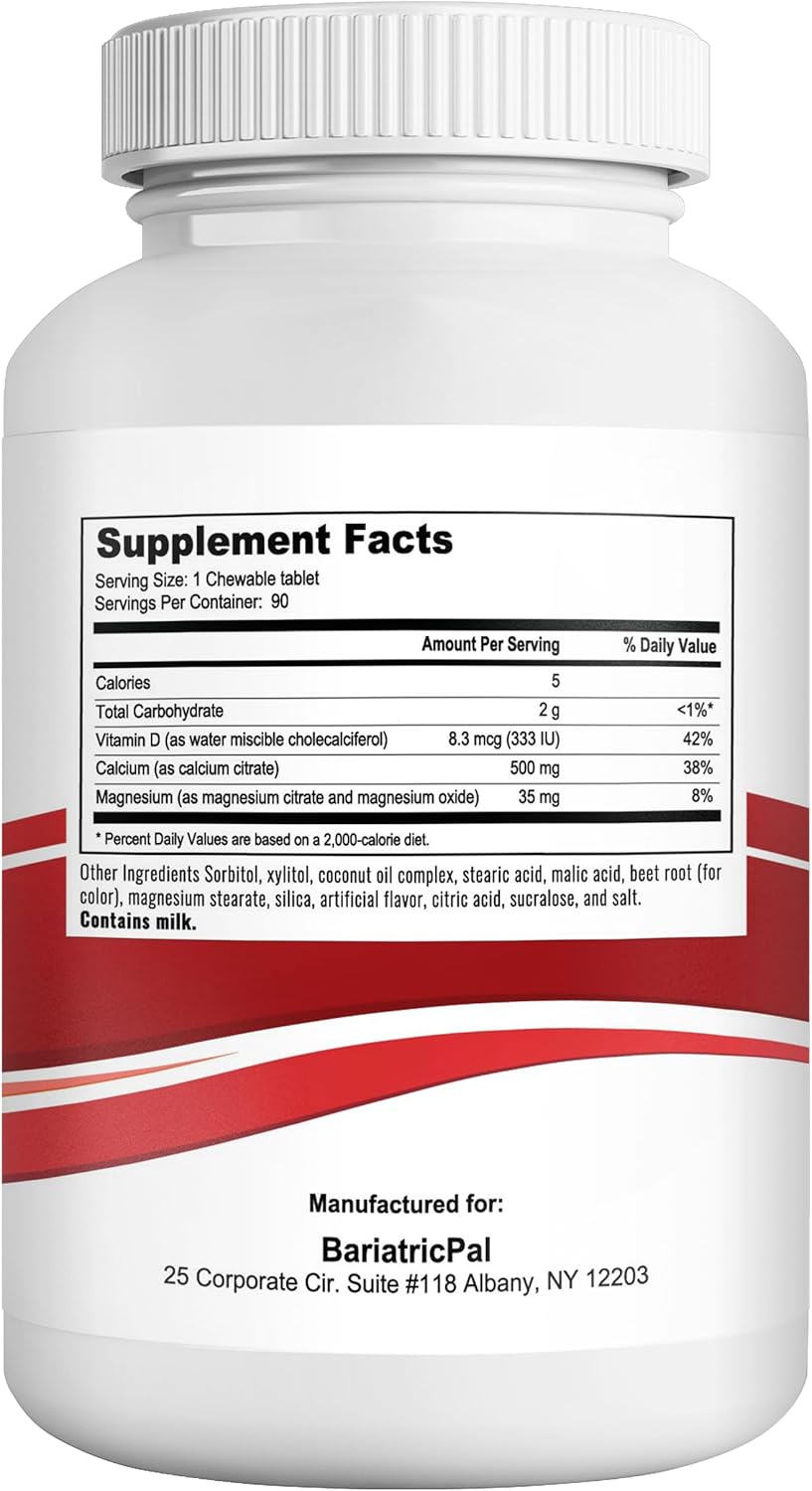 Cherry Flavored BariatricPal Calcium Citrate Chewable Tablets - 90-Day Supply (500mg)