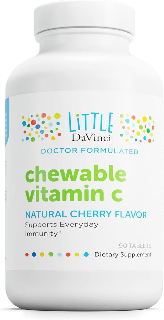 Cherry Flavored Chewable Vitamin C for Kids with Pectin and Rose Hips - 90 Tablets for Immune Support & Overall Wellness