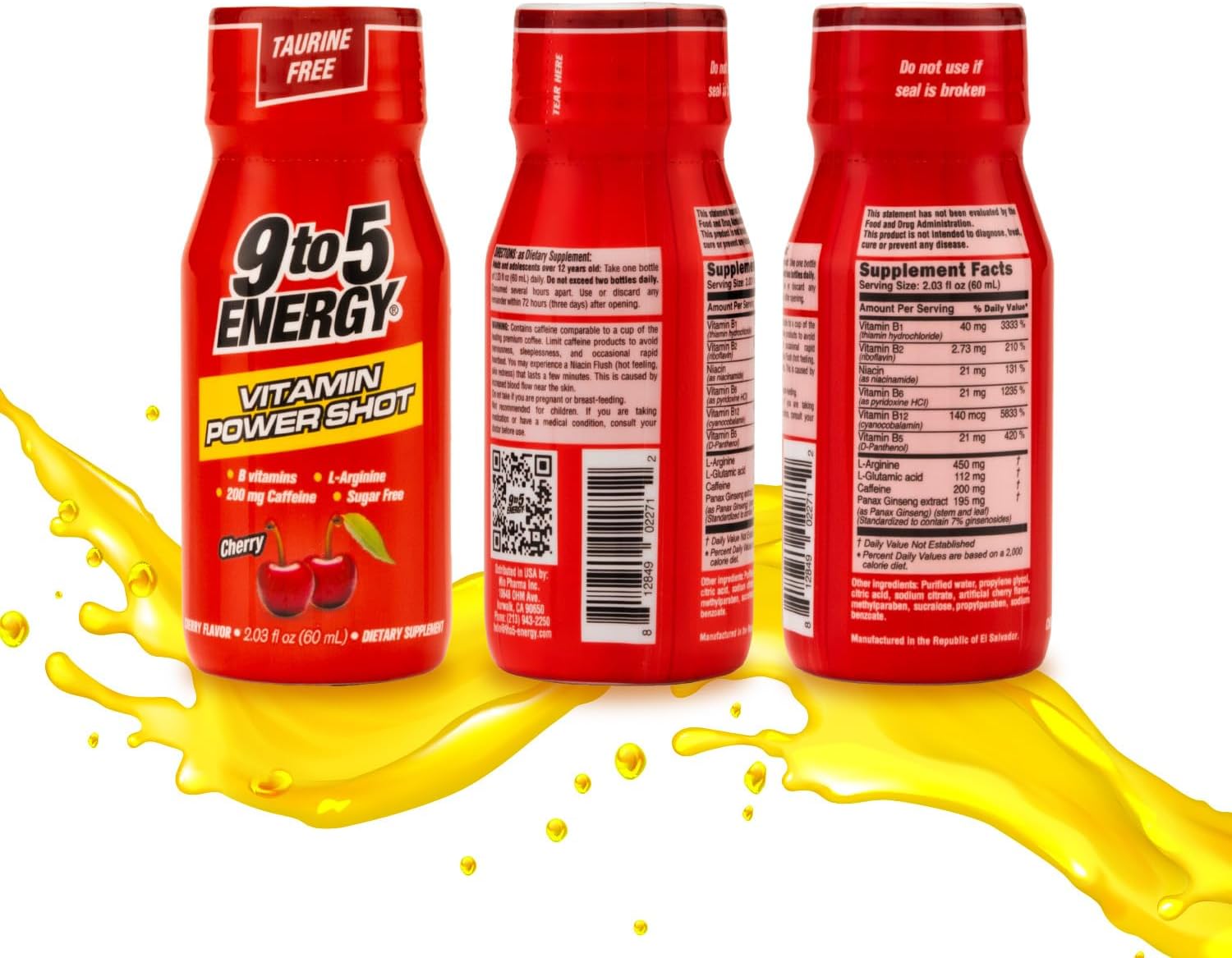 Cherry Flavored Energy Shot - Taurine and Sugar Free, 12 Pack, 2.03 fl oz - Boost Energy and Focus with B Vitamins and L-Arginine
