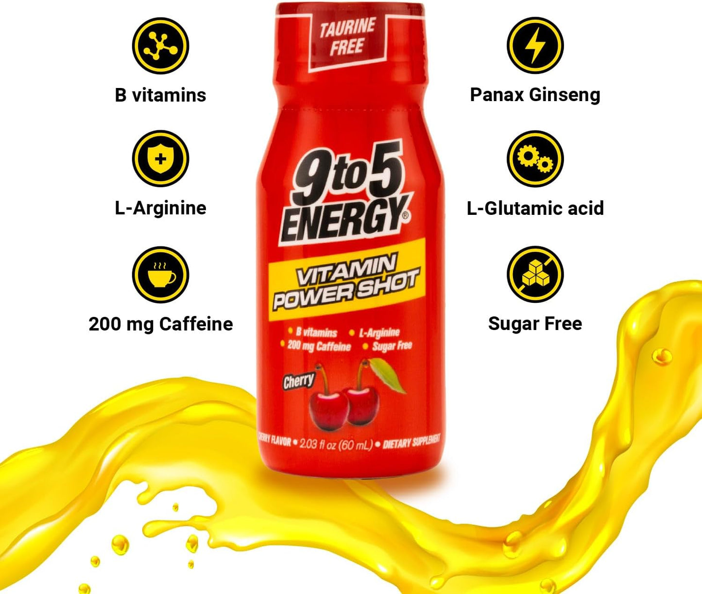 Cherry Flavored Energy Shot - Taurine and Sugar Free, 12 Pack, 2.03 fl oz - Boost Energy and Focus with B Vitamins and L-Arginine