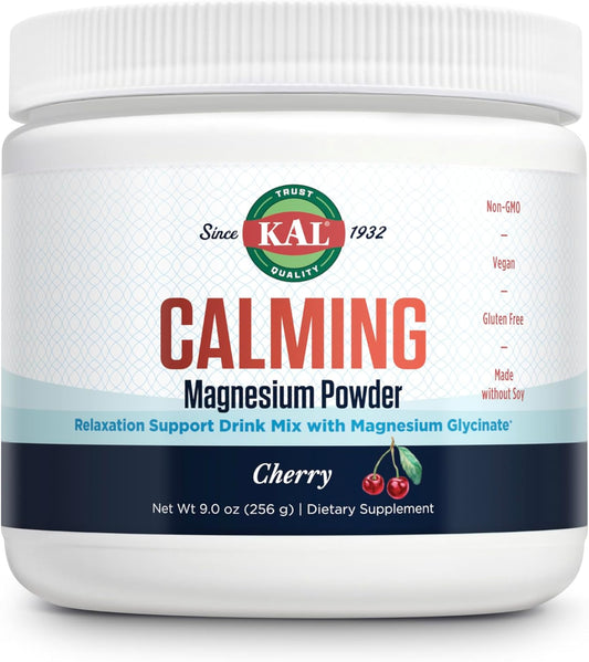 Cherry Flavored KAL Calming Magnesium Powder - High Absorption Vegan Supplement, Relaxation Support - 40 Servings, 9 oz
