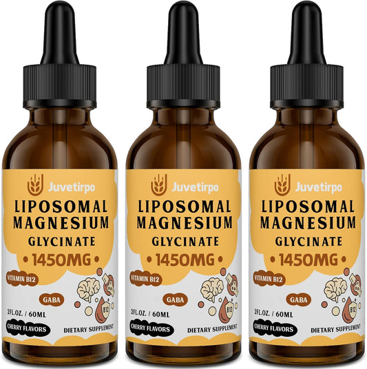 Cherry Flavored Liposomal Magnesium Drops for Sleep, Mood, Intestinal & Bone Health - Stress Reducing Liquid Supplement (3 Pack, 60ML)