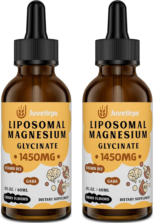 Cherry Flavored Magnesium Glycinate Liquid Drops for Sleep, Mood, and Bone Health - 60ML (2.04 Fl Oz) - Pack of 2