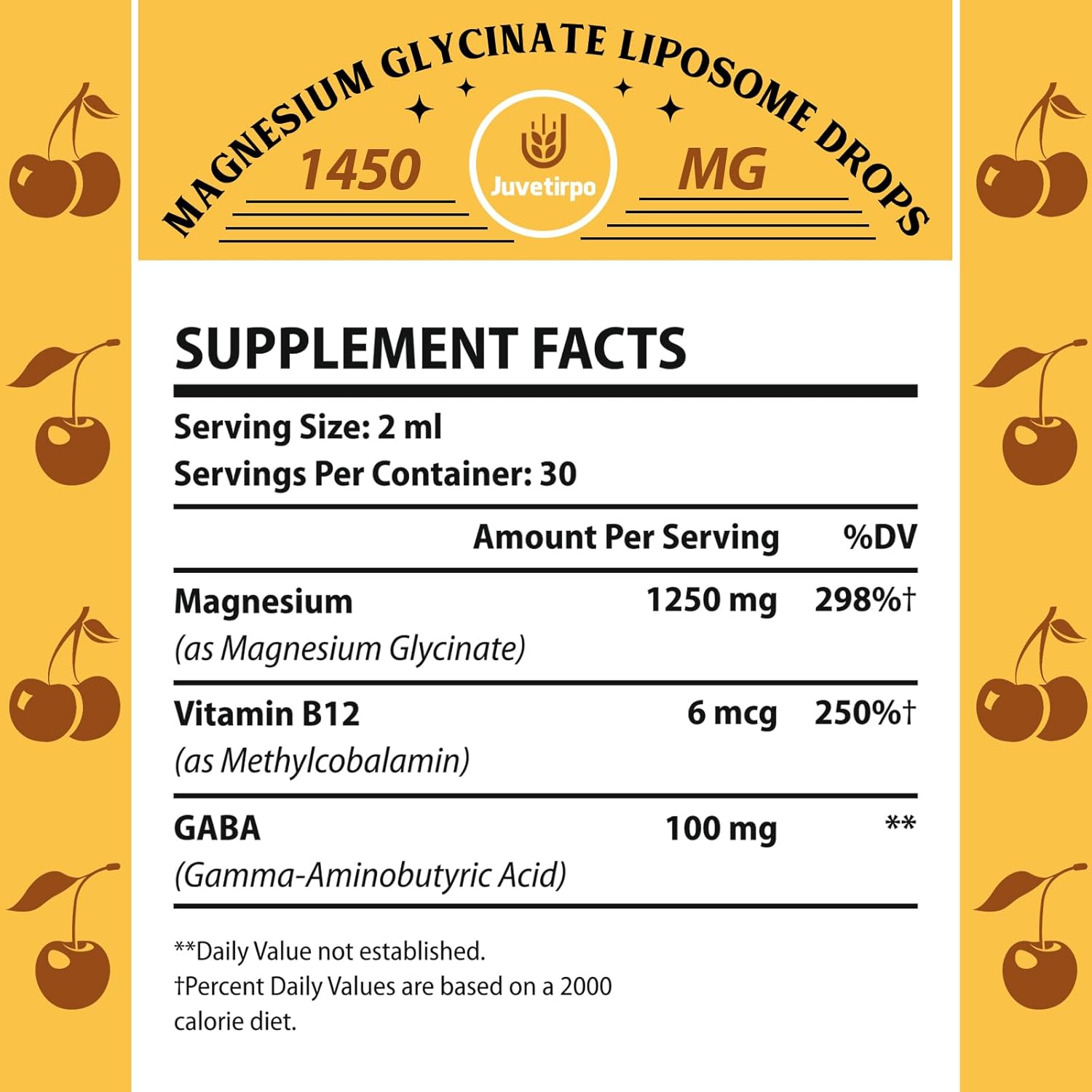 Cherry Flavored Magnesium Glycinate Liquid Drops for Sleep, Mood, and Bone Health - 60ML (2.04 Fl Oz) - Pack of 2