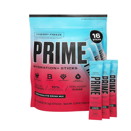 Cherry Freeze Hydration Powder Sticks | Electrolyte On-The-Go | Low Sugar | Caffeine-Free | Vegan | 16 Servings