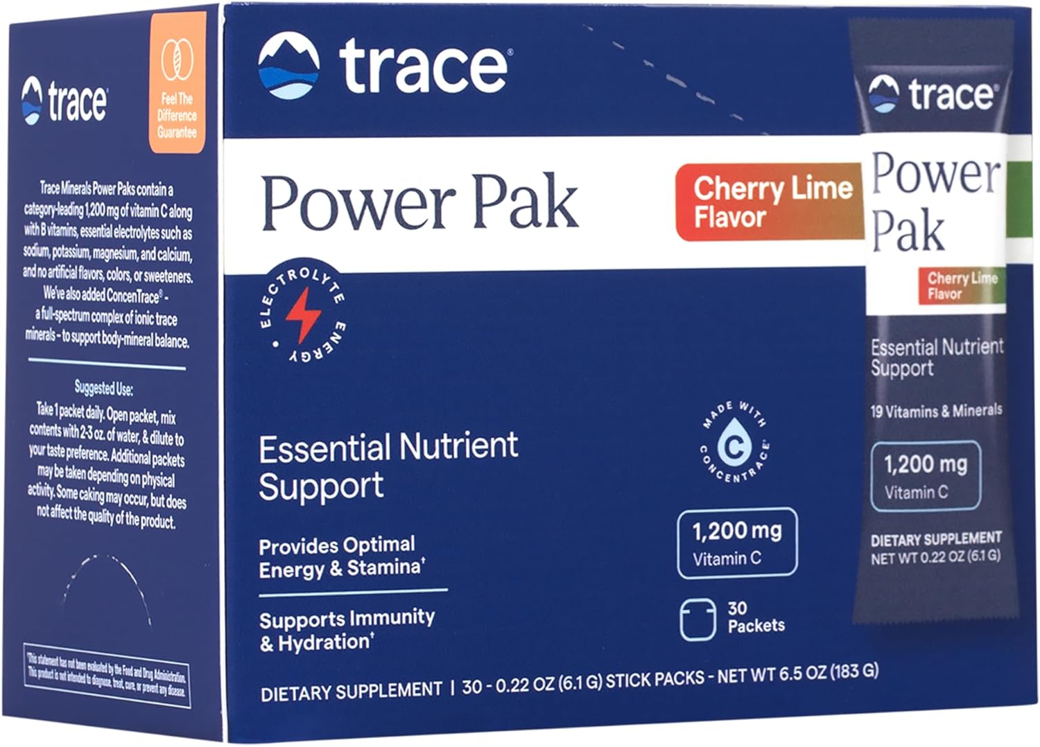 Cherry Lime Electrolyte Powder Packets with Trace Minerals for Immunity, Hydration, and Energy Boost | 1200mg Vitamin C, Zinc, Magnesium | 30 Packets