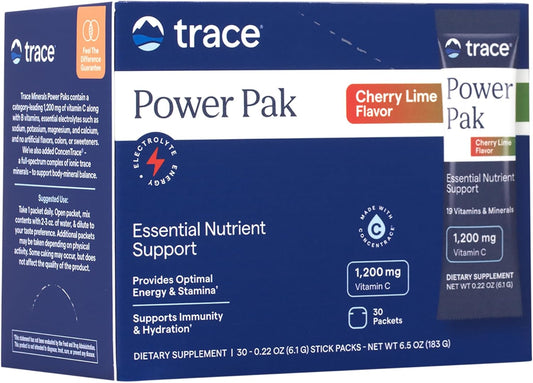 Cherry Lime Electrolyte Powder Packets with Trace Minerals for Immunity, Hydration, and Energy Boost | 1200mg Vitamin C, Zinc, Magnesium | 30 Packets