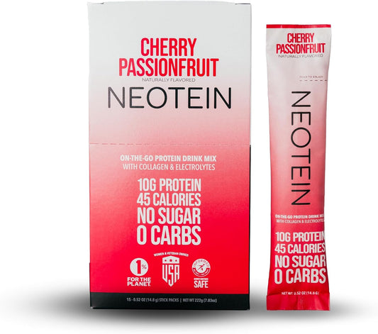 Cherry Passionfruit Electrolyte Powder Packets with Protein & Collagen - Keto & Paleo Friendly - Pack of 15