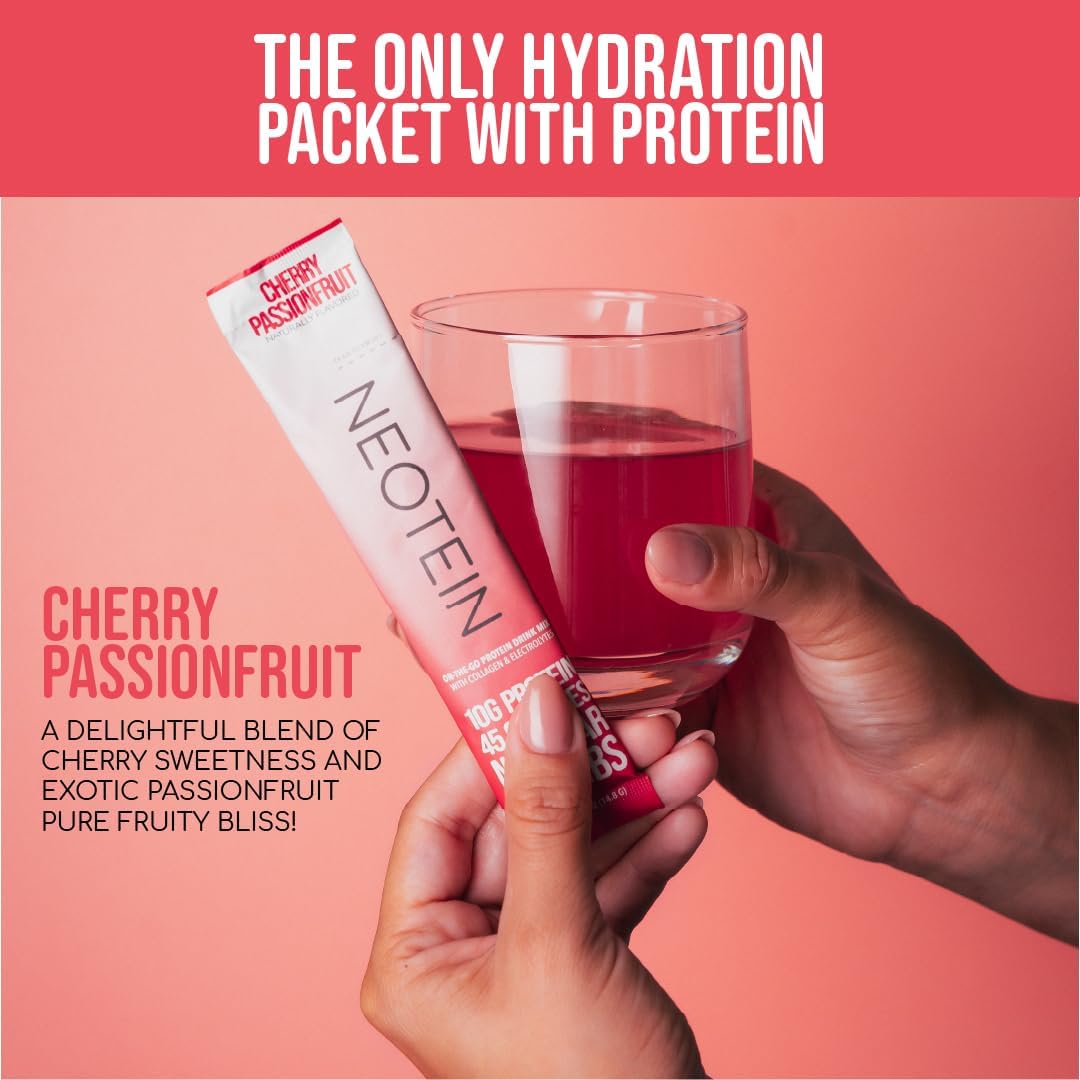 Cherry Passionfruit Electrolyte Powder Packets with Protein & Collagen - Keto & Paleo Friendly - Pack of 15