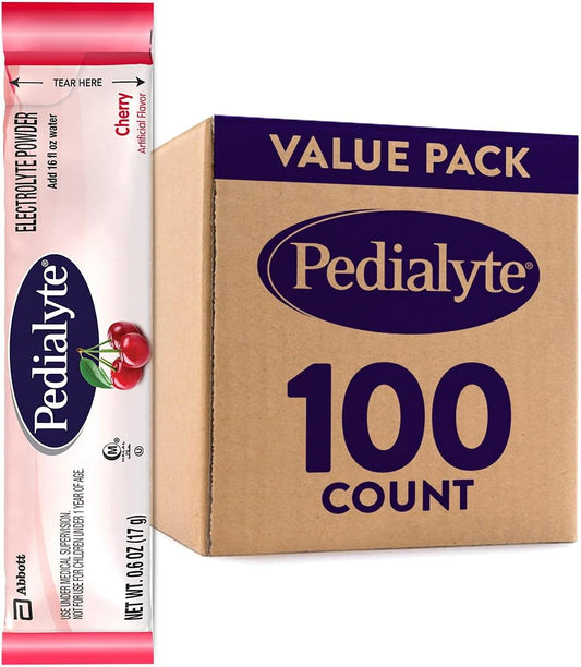 Cherry Pedialyte Electrolyte Powder Packets - 100 Single-Serving Hydration Drink Packets