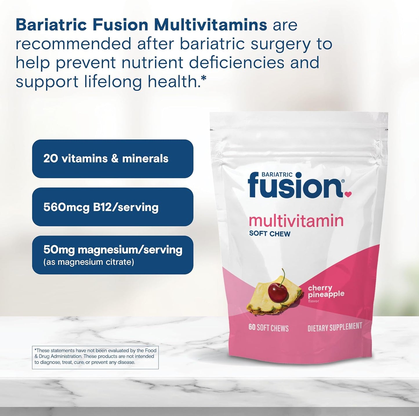 Cherry Pineapple Bariatric Fusion Chewable Multivitamin Soft Chews - 60 Count