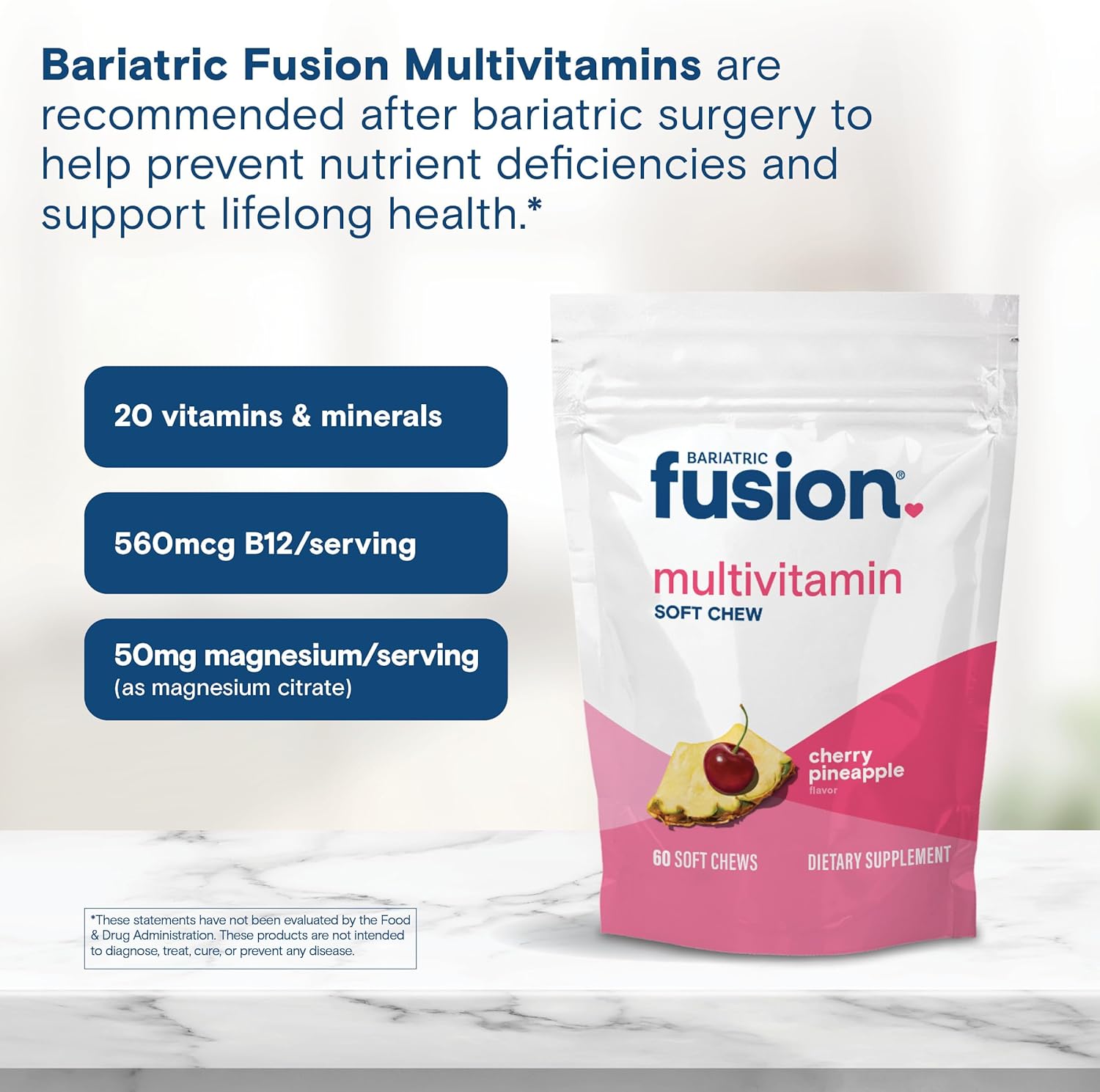 Cherry Pineapple Bariatric Fusion Chewable Multivitamin Soft Chews - 60 Count