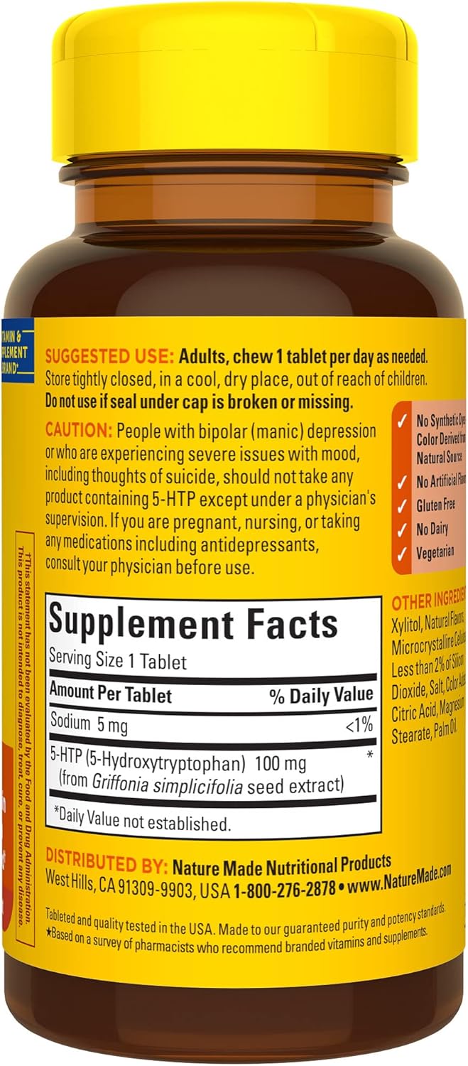 Chewable 5-HTP 100mg Supplement for Mood Support - 30 Chewable Tablets - BoostGo Australia