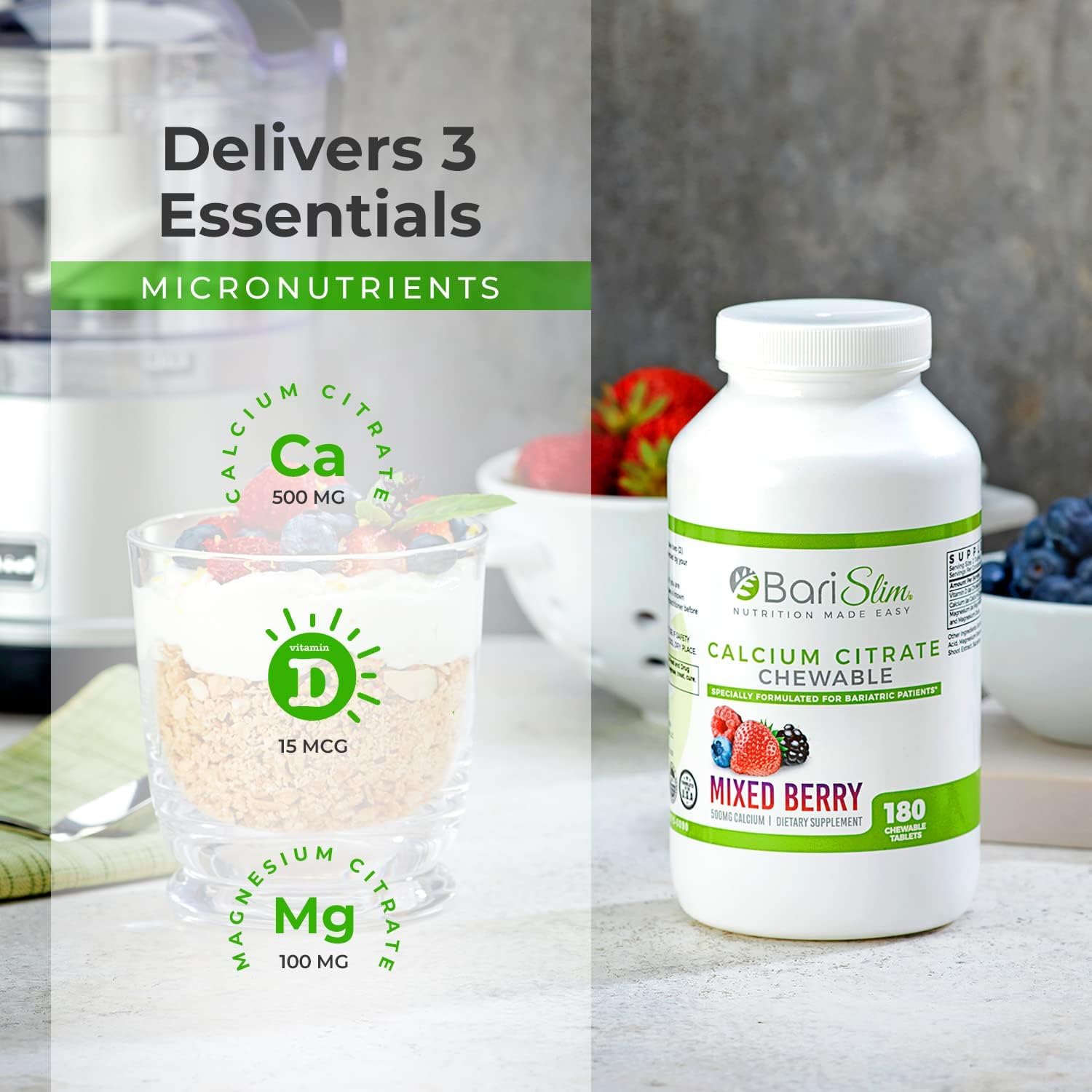 Chewable Bariatric Calcium Citrate & Multivitamin with Iron - Post Bariatric Surgery Supplement for Gastric Bypass and Sleeve