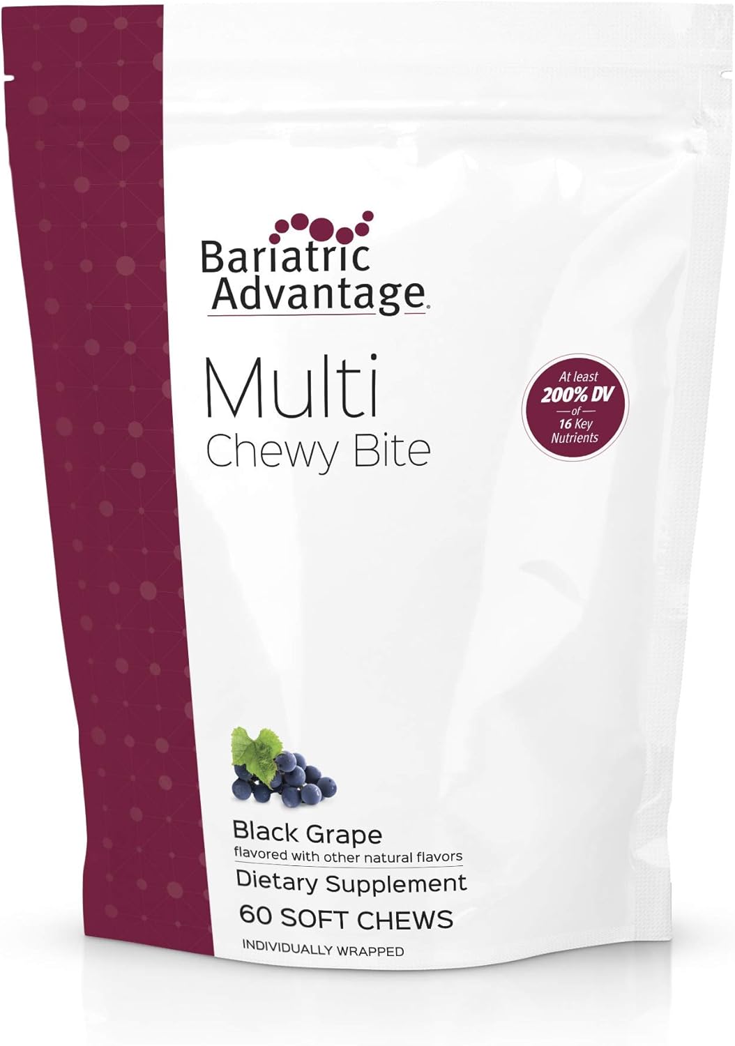 Chewable Bariatric Multivitamin Soft Chews with Folic Acid & Vitamin D3 - Black Grape Flavor - 60 Count