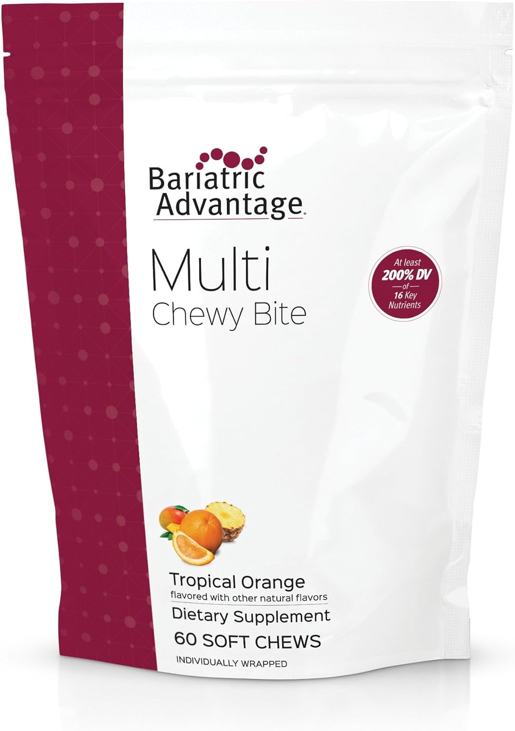 Chewable Bariatric Multivitamin with Folic Acid & Vitamin D3 - Tropical Orange Flavor - 60 Count