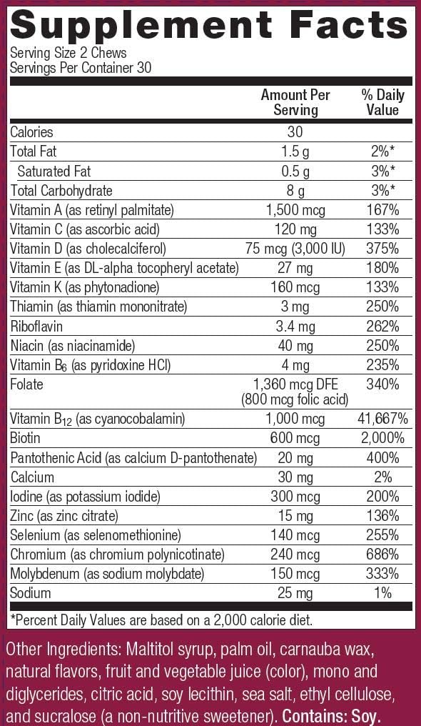 Chewable Bariatric Multivitamin with Folic Acid & Vitamin D3 - Tropical Orange Flavor - 60 Count