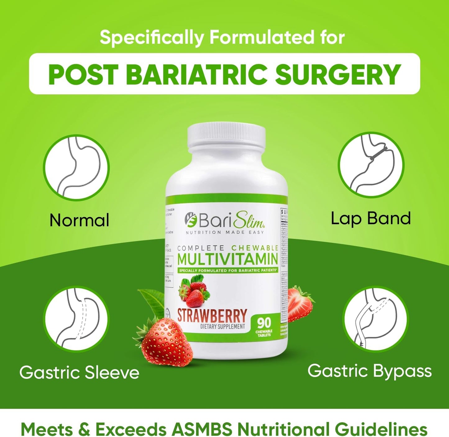 Chewable BariSlim Bariatric Multivitamin with 45mg Iron - Ideal for Post Bariatric Surgery Recovery - Strawberry Flavor - BoostGo Australia