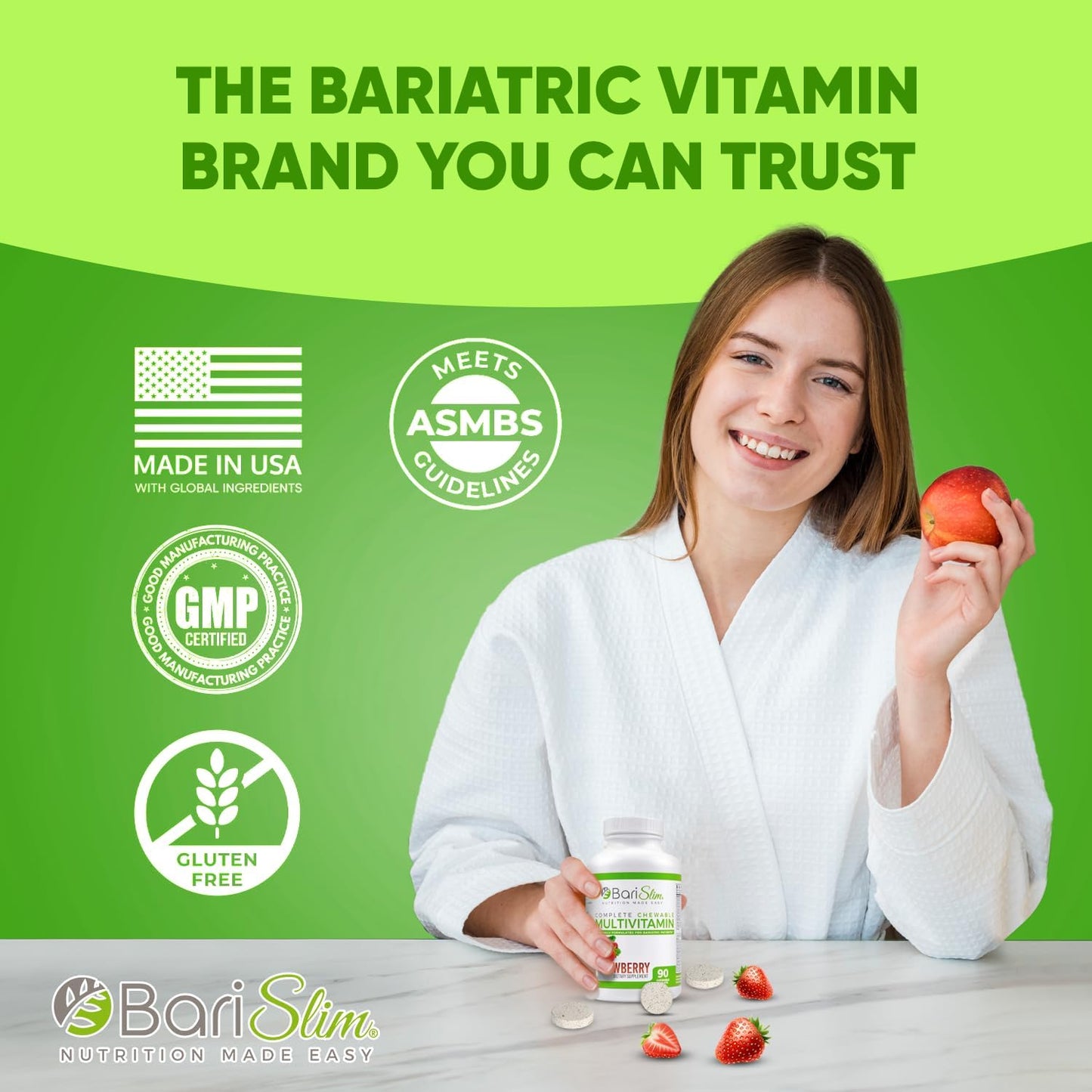 Chewable BariSlim Bariatric Multivitamin with 45mg Iron - Ideal for Post Bariatric Surgery Recovery - Strawberry Flavor - BoostGo Australia