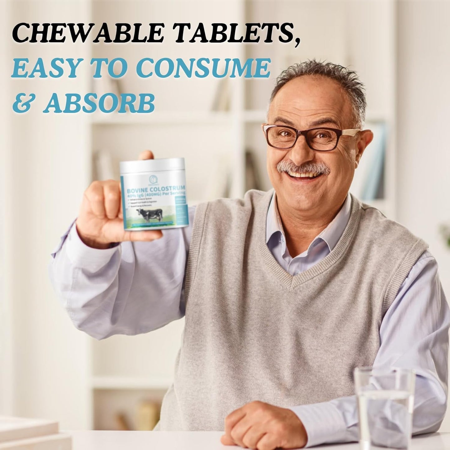 Chewable Bovine Colostrum Tablets - 2000mg, 40% IgG Supplement for Immune Support, Gut Health, Hair Growth, Energy - 120 Count, Grass Fed & First-Milking, Gluten-Free, Soy-Free