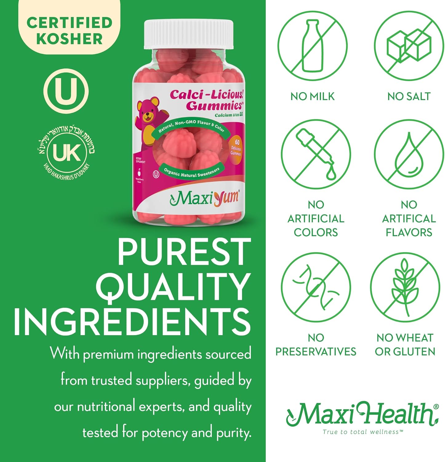Chewable Calcium Gummies with Vitamin D3 - 60 Count, 300mg Coral Calcium & 1000IU Vitamin D - Kosher Calcium D3 Supplement for Adults, Women, Men, Kids