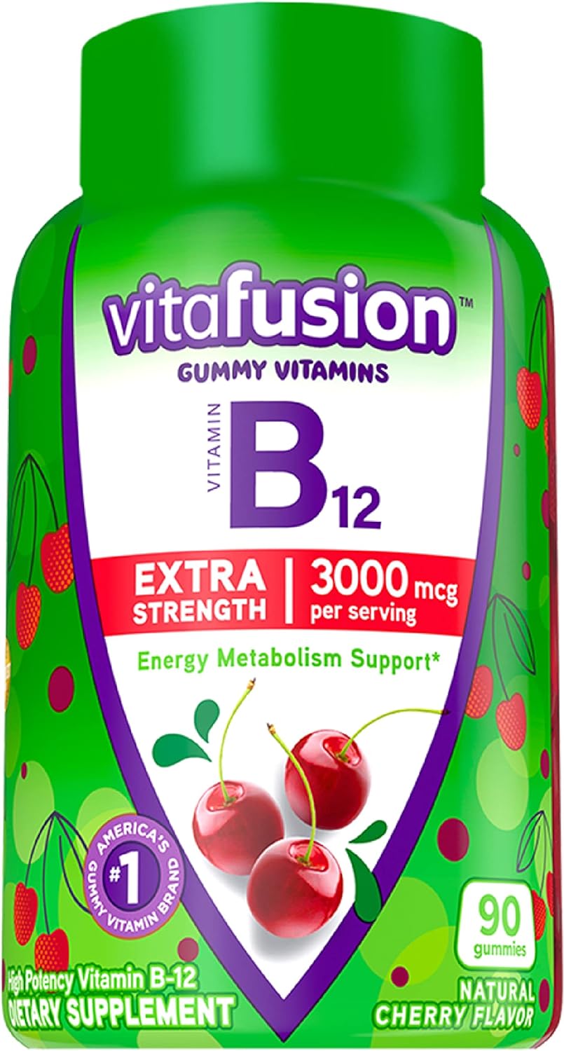 Chewable Calcium & Vitamin B12 Gummy Vitamins for Bone, Teeth, Energy Metabolism, and Nervous System Support