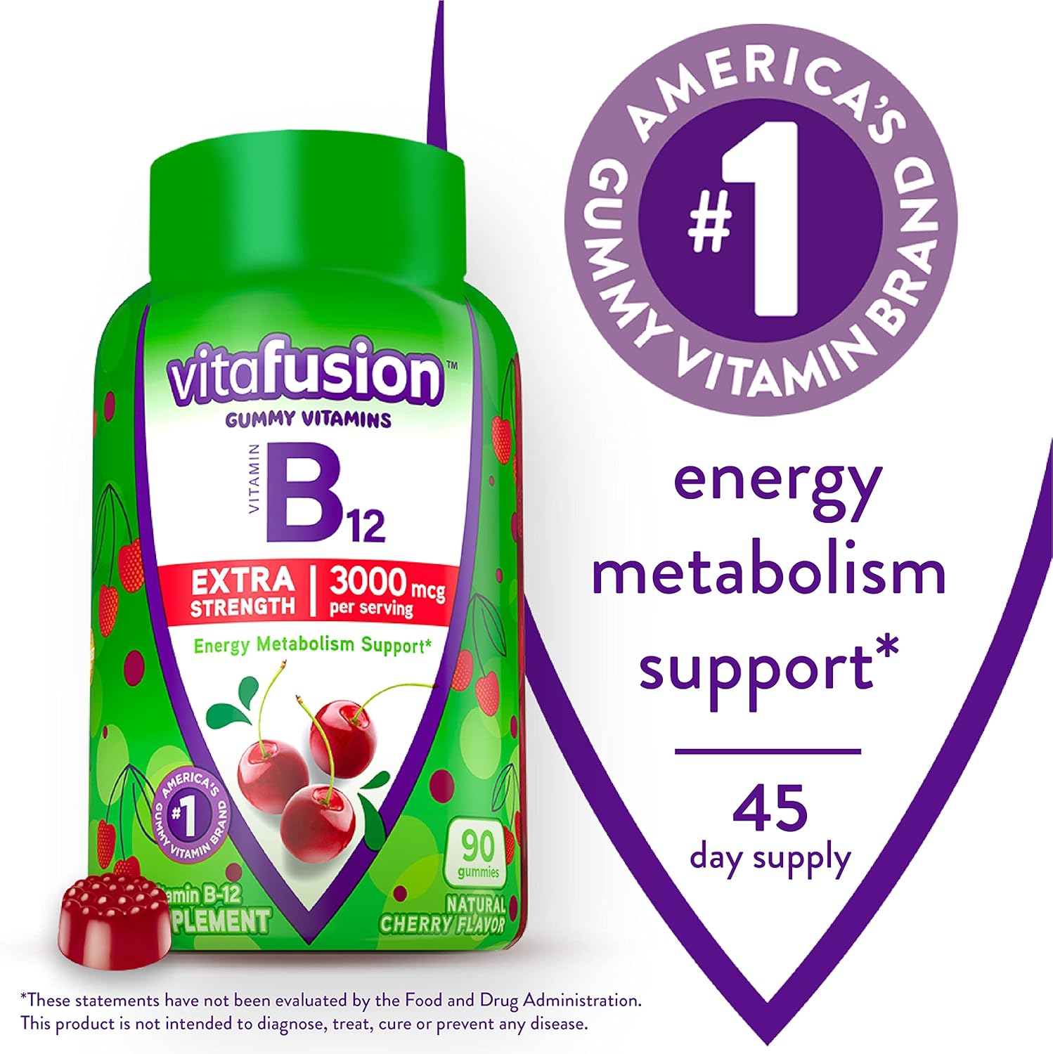 Chewable Calcium & Vitamin B12 Gummy Vitamins for Bone, Teeth, Energy Metabolism, and Nervous System Support