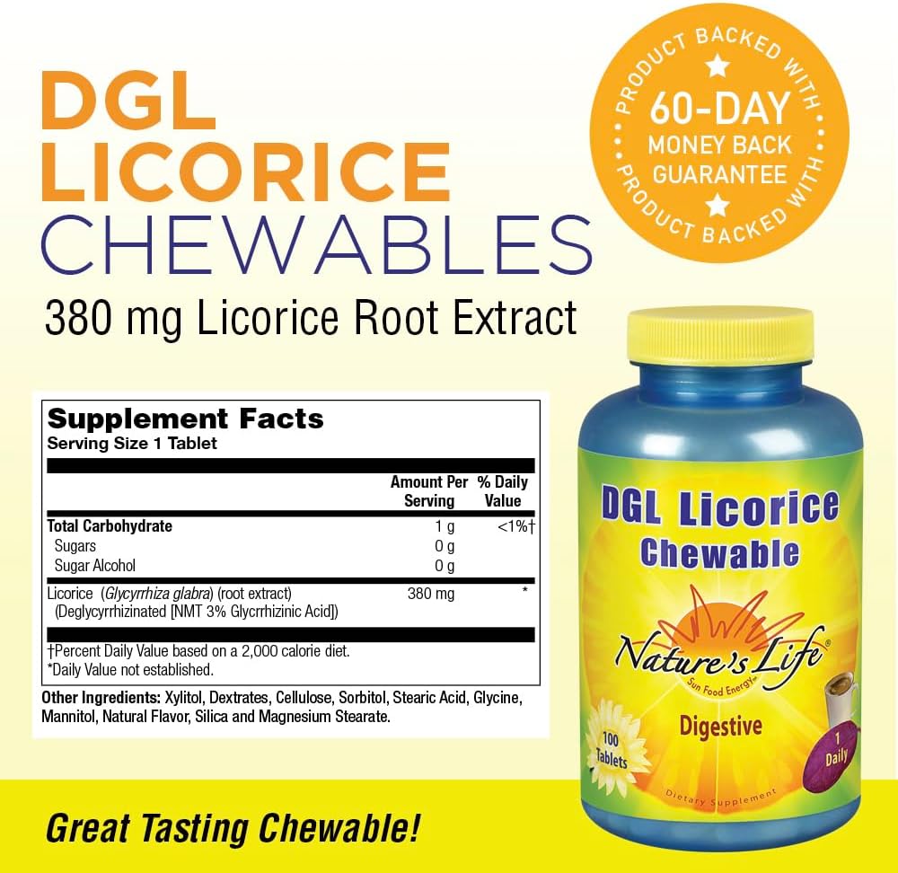 Chewable DGL Licorice Tablets 380mg - 100 Count by Nature's Life