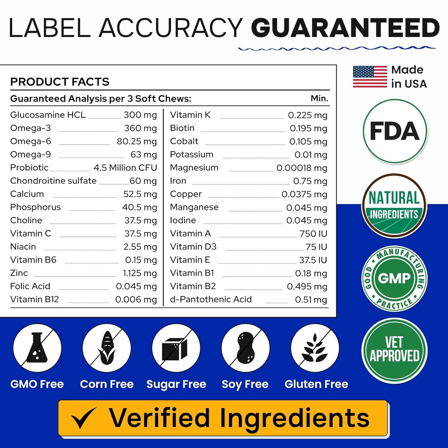 Chewable Dog Multi Vitamins with Glucosamine, Omega, Probiotics - Hip & Joint, Skin & Coat, Gut Health - Adult & Senior - Large & Small Breed - 120 Chews