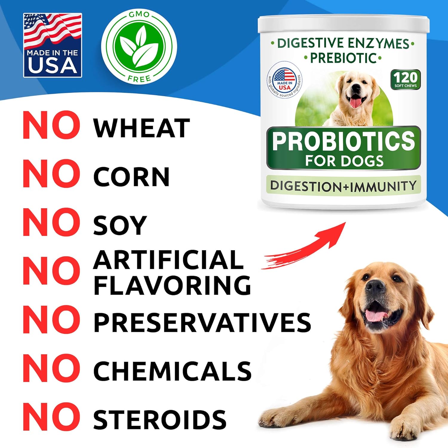 Chewable Fiber Dog Probiotic Chews for Digestion and Immunity - Enzymes + Prebiotics - Gas, Diarrhea, Allergies Relief - 90 Ct - ChickenLiver Flavor - Made in USA