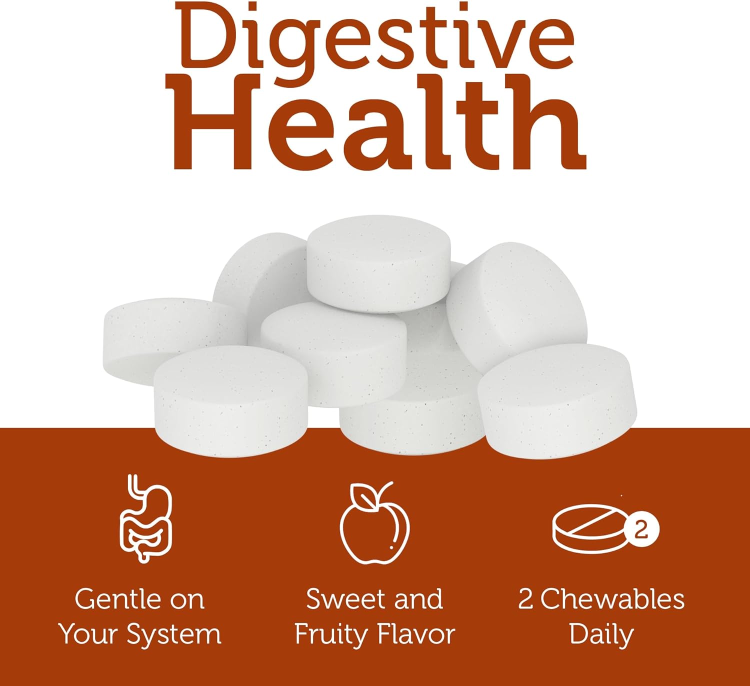 Chewable Fruit-Based Digestive Enzymes with Papaya & Pineapple for Digestion - Kosher Gluten Free (100 Tablets)