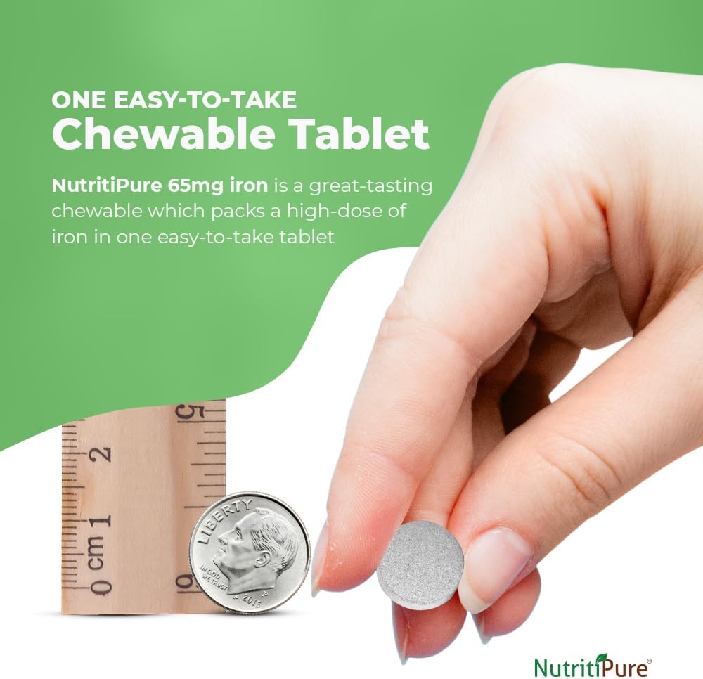 Chewable Iron with Vitamin C 65mg/180mg - Pineapple Flavored Tablets, 60 Count (2 Month Supply)