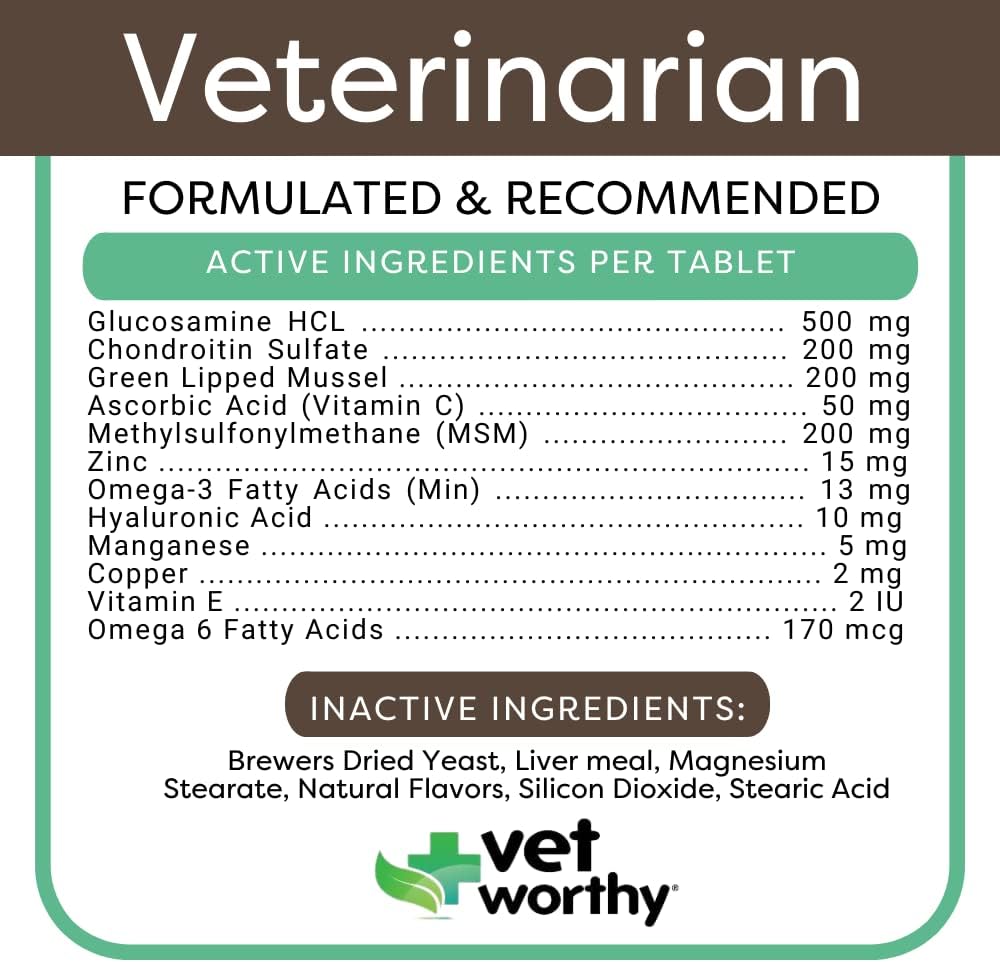 Chewable Joint Support Tablets for Dogs | Vet Strength Formula with Glucosamine and Hyaluronic Acid | Promotes Bone Health and Healthy Joints | Liver Flavor, 60-Count