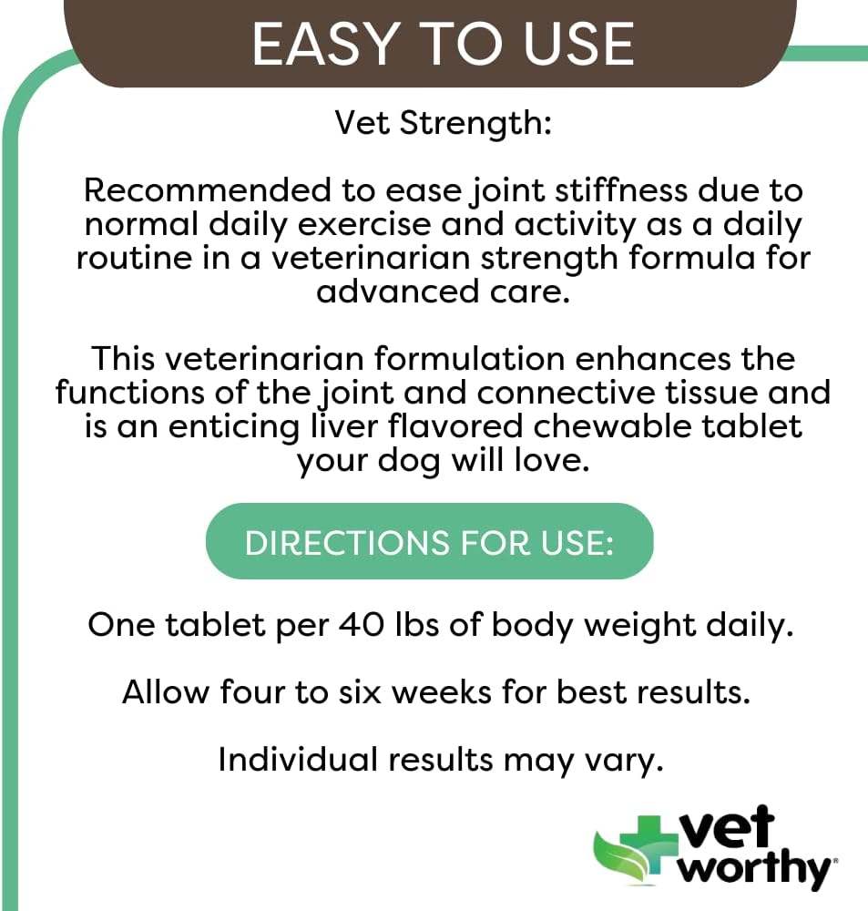 Chewable Joint Support Tablets for Dogs | Vet Strength Formula with Glucosamine and Hyaluronic Acid | Promotes Bone Health and Healthy Joints | Liver Flavor, 60-Count