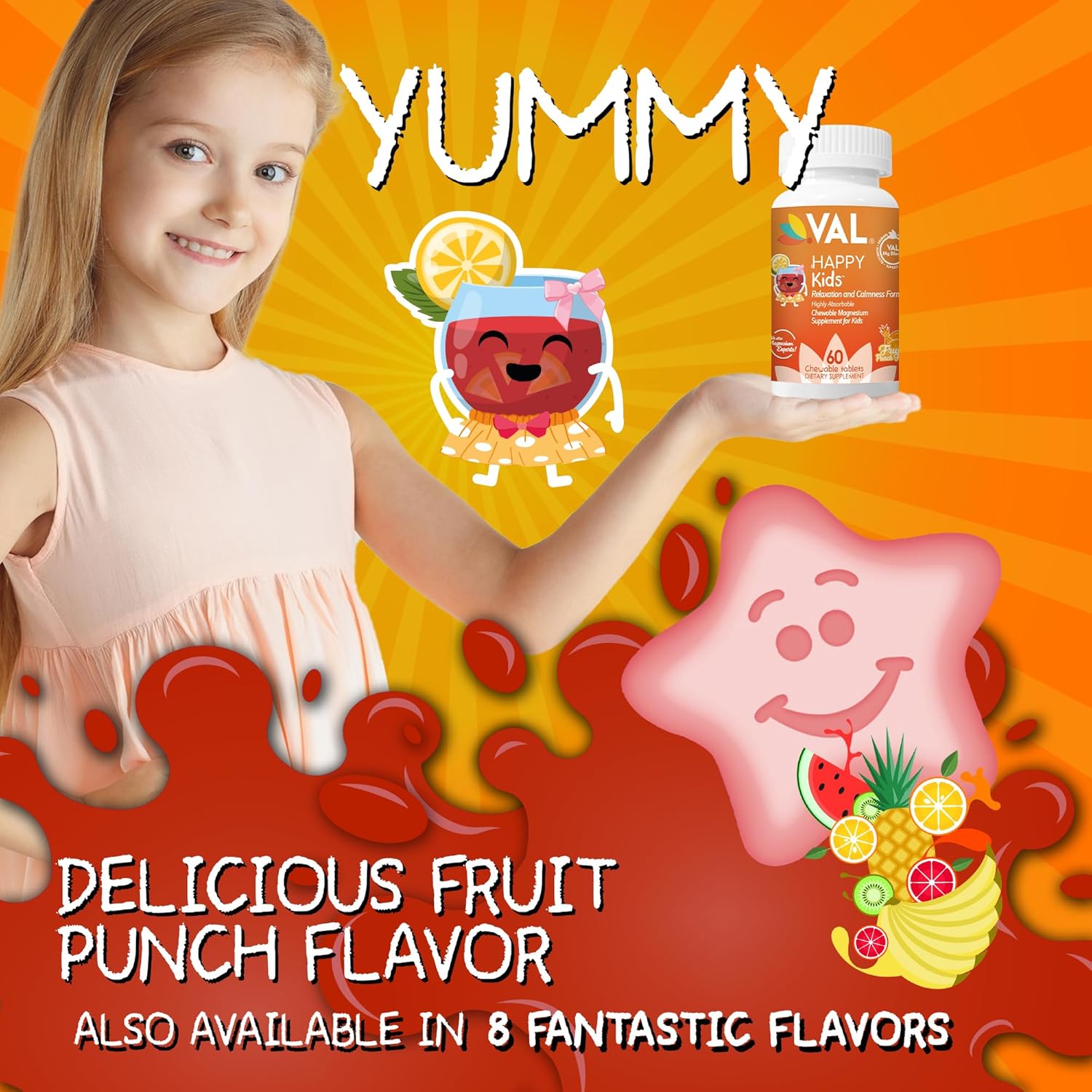 Chewable Kids Magnesium Supplement with Vitamin B6, D & C | Calm & Focus Support | High-Absorption Formula | Sugar-Free & Non-GMO | 60 Tablets