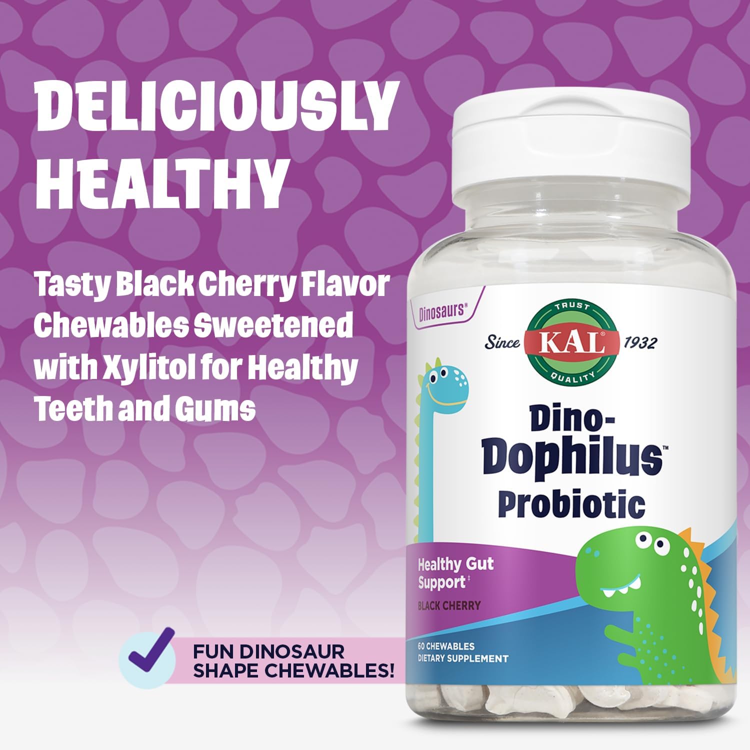 Chewable Kids Probiotic with 2 Billion CFU, Natural Black Cherry Flavor, 60 Servings