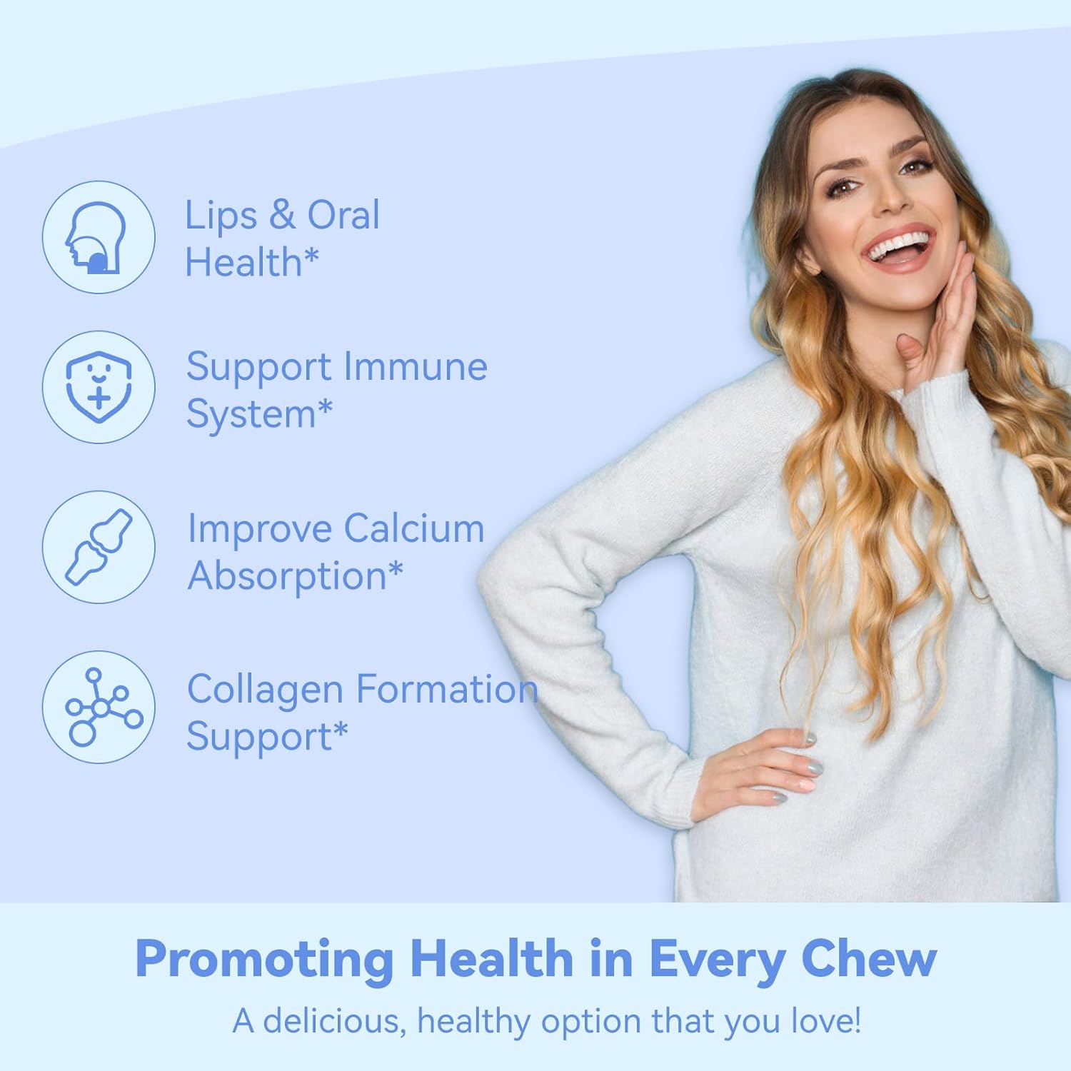 Chewable Lysine Supplement for Adults - SmildeHeal L-Lysine 1000mg Gummies, Immune & Collagen Support, Non-GMO, Vegan, Gluten-Free - 60 Count