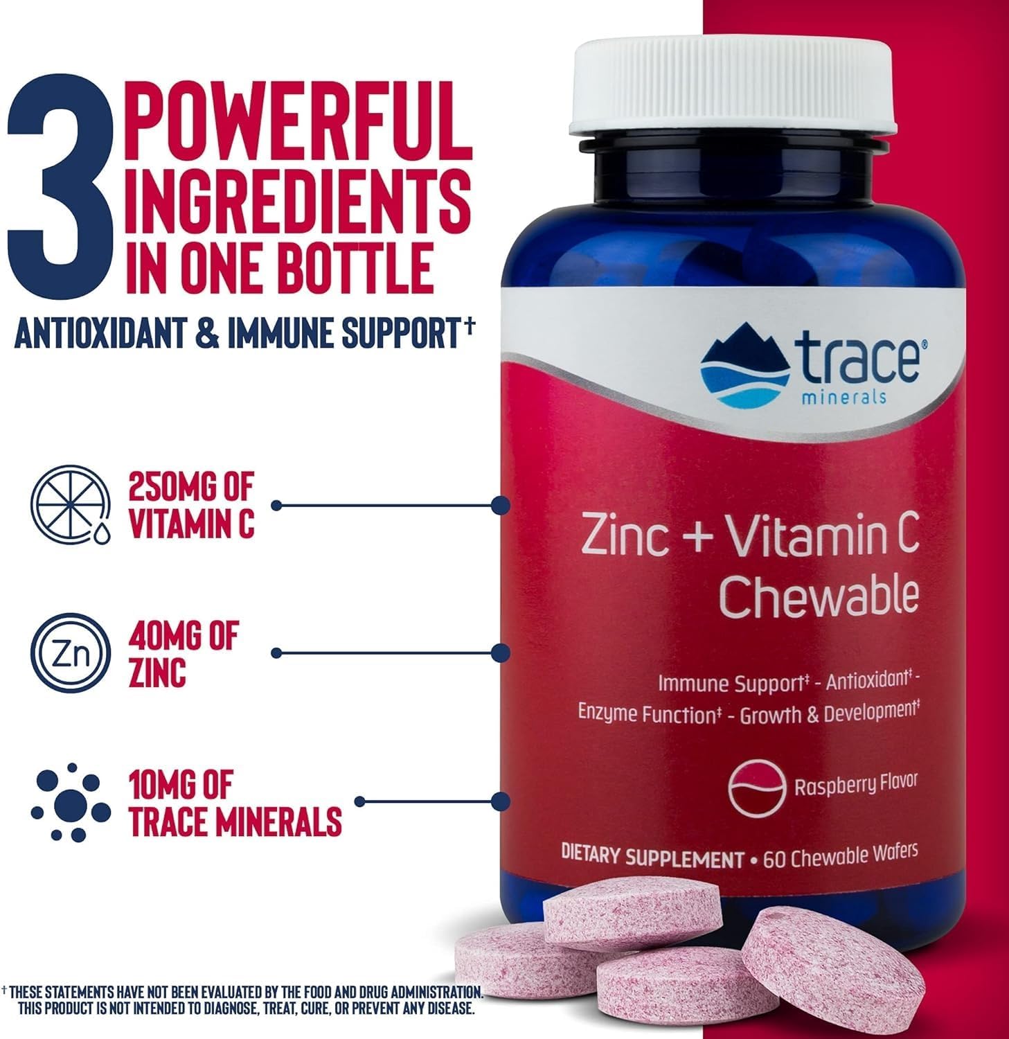 Chewable Multivitamin with Zinc, Vitamin C, and Trace Minerals for Immune Support and Healthy Growth - Raspberry Flavored, 60 Servings