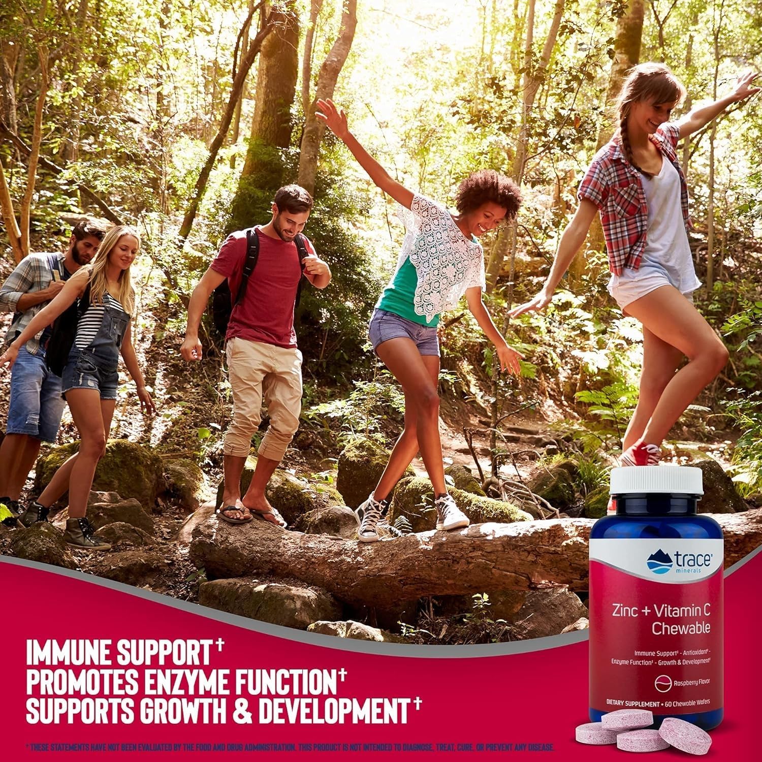Chewable Multivitamin with Zinc, Vitamin C, and Trace Minerals for Immune Support and Healthy Growth - Raspberry Flavored, 60 Servings